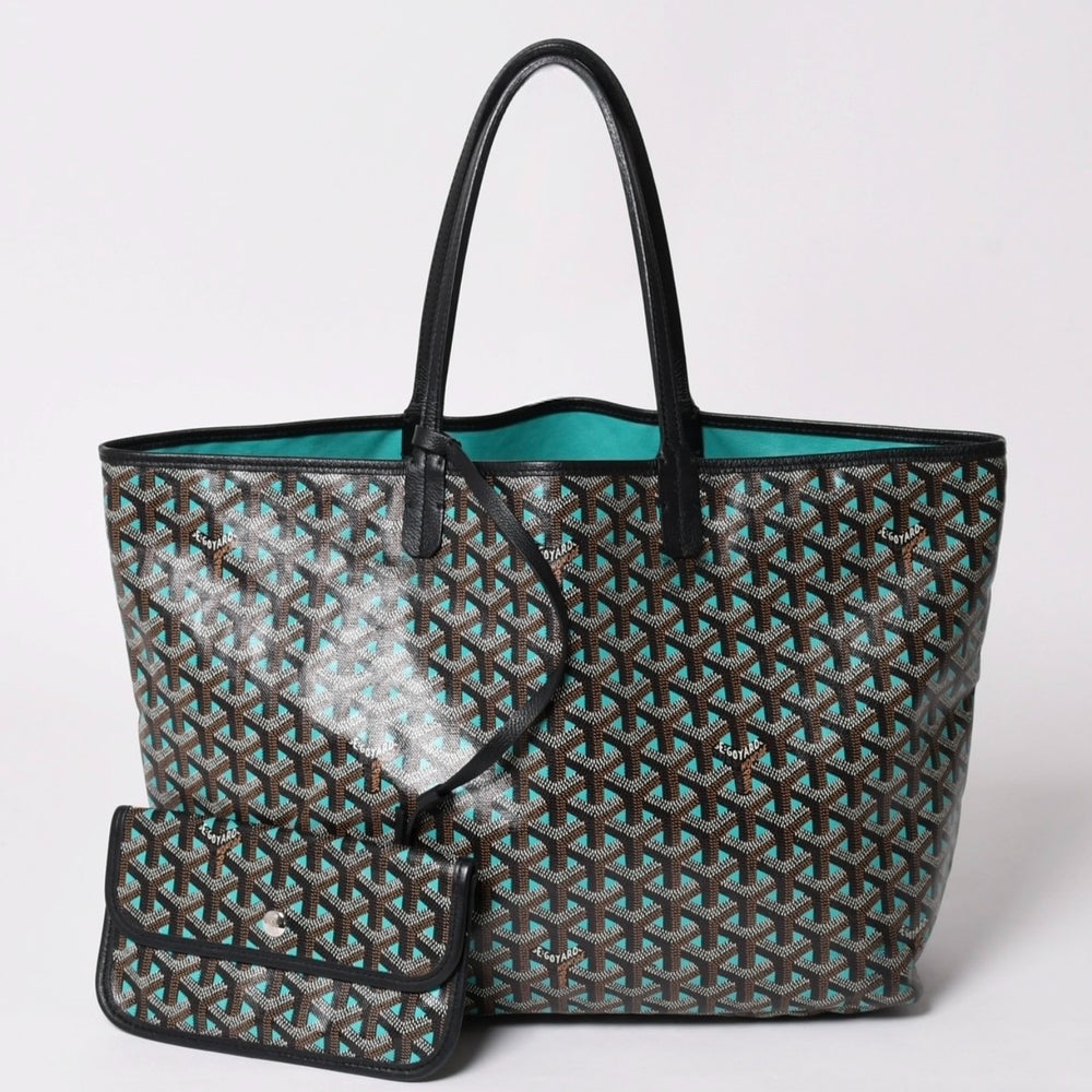 GOYARD ゴヤール トートバッグ サンルイPM クレール ヴォア 茶色 青 ブラック ブルー PVC シルバー金具 美品 中古 4a002838