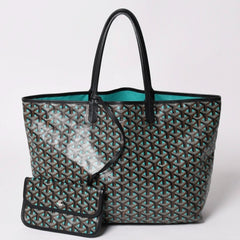 GOYARD ゴヤール トートバッグ サンルイPM クレール ヴォア 茶色 青 ブラック ブルー PVC シルバー金具 美品 中古 4a002838