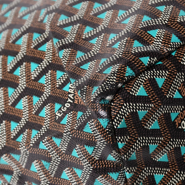 GOYARD ゴヤール トートバッグ サンルイPM クレール ヴォア 茶色 青 ブラック ブルー PVC シルバー金具 美品 中古 4a002838