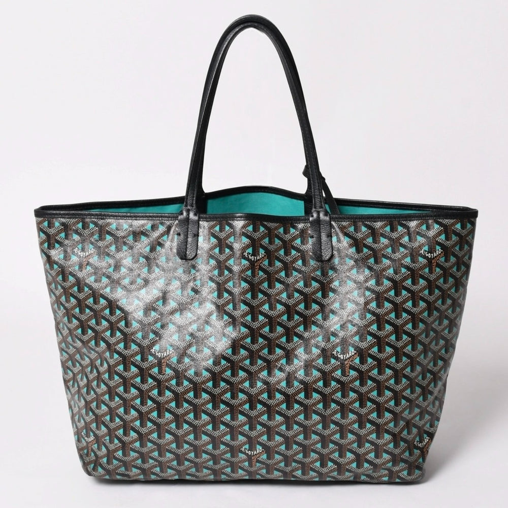 GOYARD ゴヤール トートバッグ サンルイPM クレール ヴォア 茶色 青 ブラック ブルー PVC シルバー金具 美品 中古 4a002838
