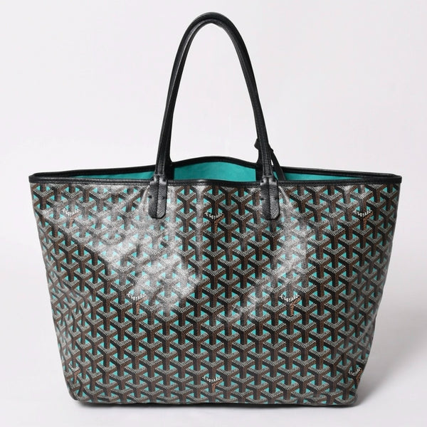 GOYARD ゴヤール トートバッグ サンルイPM クレール ヴォア 茶色 青 ブラック ブルー PVC シルバー金具 美品 中古 4a002838