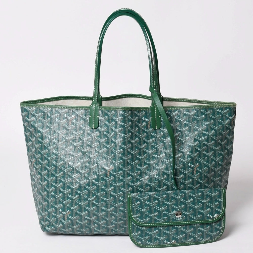 GOYARD ゴヤール サンルイPM バッグ トートバッグ STLCROPMLTY09CL09P PVC レザー グリーン ポーチ付き 美品 中古 4a002930