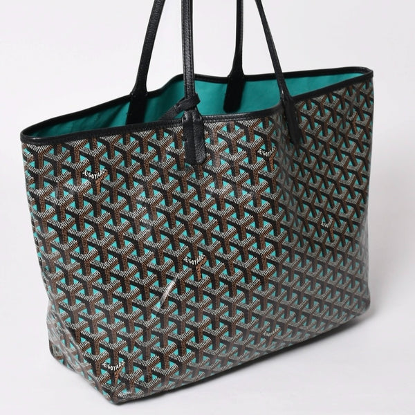 GOYARD ゴヤール トートバッグ サンルイPM クレール ヴォア 茶色 青 ブラック ブルー PVC シルバー金具 美品 中古 4a002838