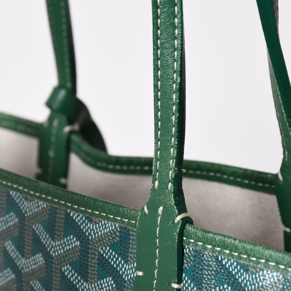 GOYARD ゴヤール サンルイPM バッグ トートバッグ STLCROPMLTY09CL09P PVC レザー グリーン ポーチ付き 美品 中古 4a002930
