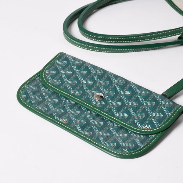 GOYARD ゴヤール サンルイPM バッグ トートバッグ STLCROPMLTY09CL09P PVC レザー グリーン ポーチ付き 美品 中古 4a002930