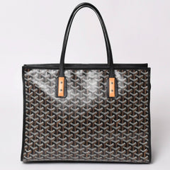 GOYARD ゴヤール トートバッグ マルキーズ PVCコーティングキャンバス ブラック ウッドパーツ VIT120141 シルバー金具 美品 中古 4a002886