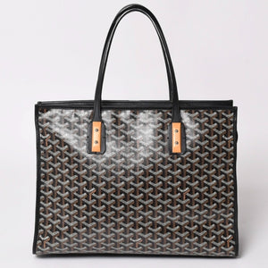 GOYARD ゴヤール トートバッグ マルキーズ PVCコーティングキャンバス ブラック ウッドパーツ VIT120141 シルバー金具 美品 中古 4a002886