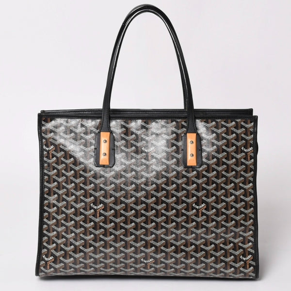 GOYARD ゴヤール トートバッグ マルキーズ PVCコーティングキャンバス ブラック ウッドパーツ VIT120141 シルバー金具 美品 中古 4a002886