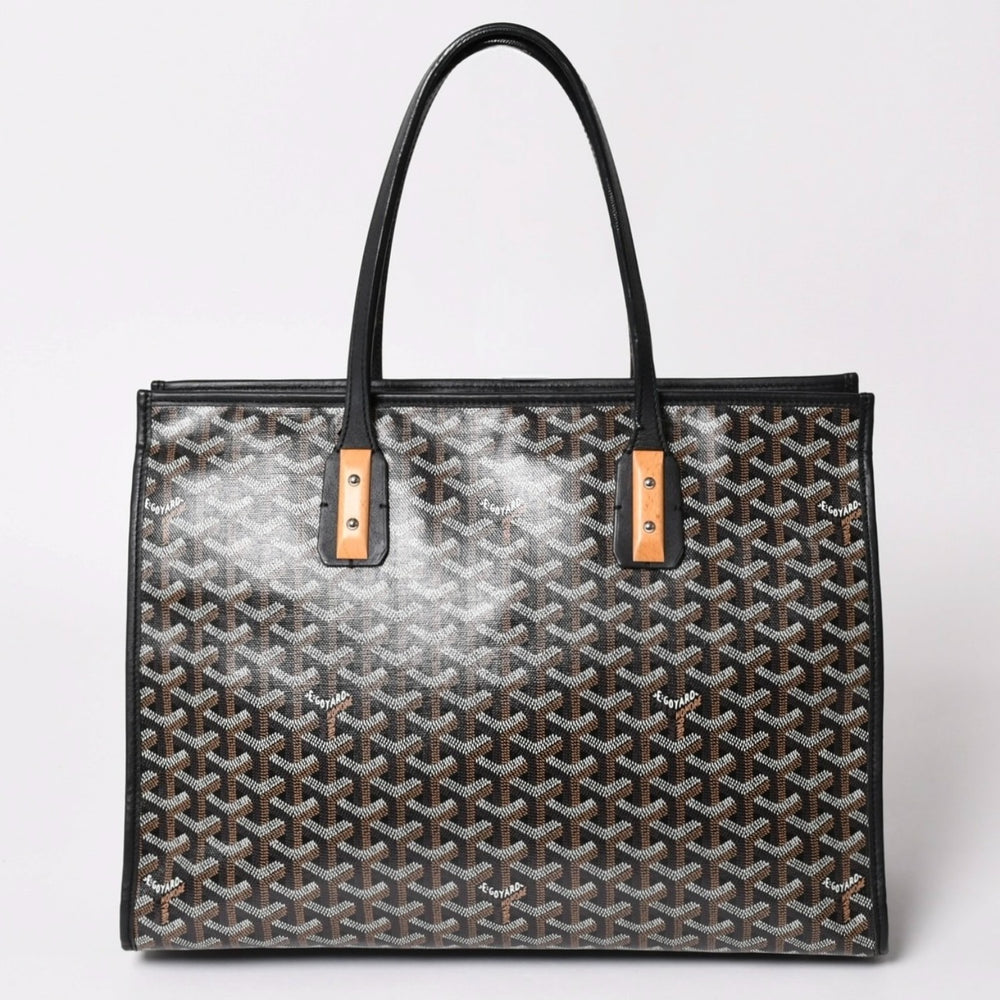 GOYARD ゴヤール トートバッグ マルキーズ PVCコーティングキャンバス ブラック ウッドパーツ VIT120141 シルバー金具 美品 中古 4a002886