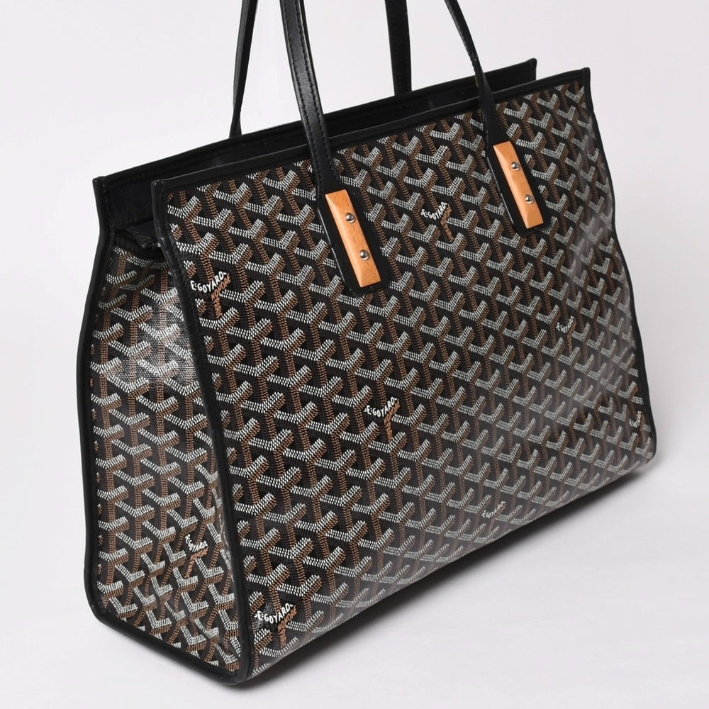 GOYARD ゴヤール トートバッグ マルキーズ PVCコーティングキャンバス ブラック ウッドパーツ VIT120141 シルバー金具 美品 中古 4a002886