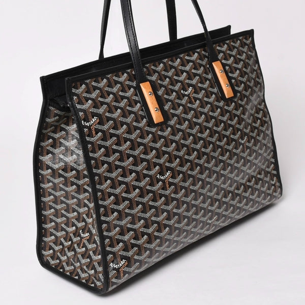 GOYARD ゴヤール トートバッグ マルキーズ PVCコーティングキャンバス ブラック ウッドパーツ VIT120141 シルバー金具 美品 中古 4a002886