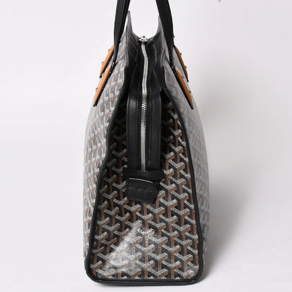 GOYARD ゴヤール トートバッグ マルキーズ PVCコーティングキャンバス ブラック ウッドパーツ VIT120141 シルバー金具 美品 中古 4a002886