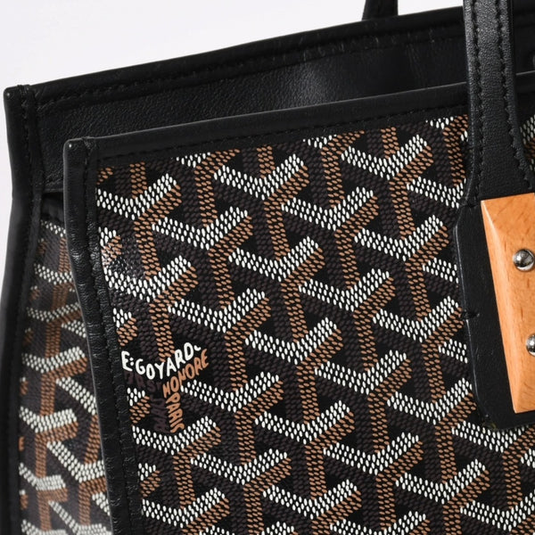 GOYARD ゴヤール トートバッグ マルキーズ PVCコーティングキャンバス ブラック ウッドパーツ VIT120141 シルバー金具 美品 中古 4a002886
