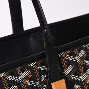 GOYARD ゴヤール トートバッグ マルキーズ PVCコーティングキャンバス ブラック ウッドパーツ VIT120141 シルバー金具 美品 中古 4a002886