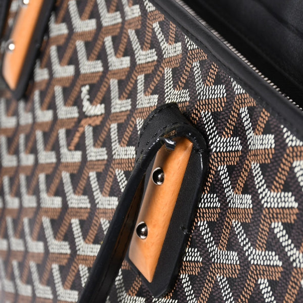 GOYARD ゴヤール トートバッグ マルキーズ PVCコーティングキャンバス ブラック ウッドパーツ VIT120141 シルバー金具 美品 中古 4a002886
