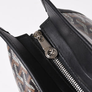 GOYARD ゴヤール トートバッグ マルキーズ PVCコーティングキャンバス ブラック ウッドパーツ VIT120141 シルバー金具 美品 中古 4a002886