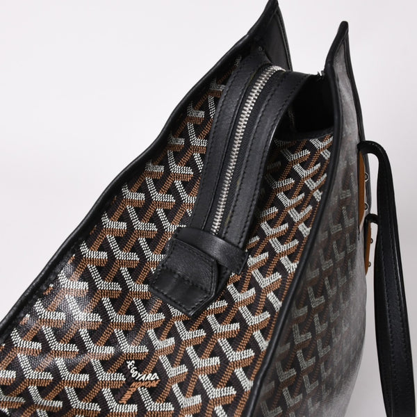 GOYARD ゴヤール トートバッグ マルキーズ PVCコーティングキャンバス ブラック ウッドパーツ VIT120141 シルバー金具 美品 中古 4a002886