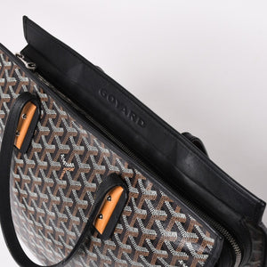 GOYARD ゴヤール トートバッグ マルキーズ PVCコーティングキャンバス ブラック ウッドパーツ VIT120141 シルバー金具 美品 中古 4a002886