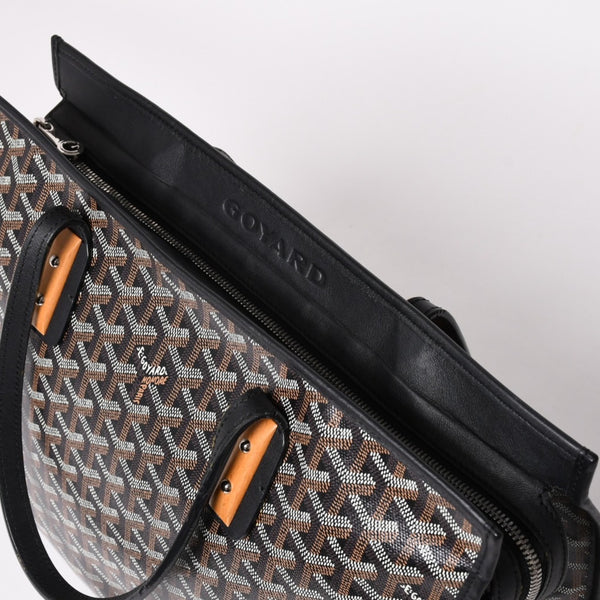 GOYARD ゴヤール トートバッグ マルキーズ PVCコーティングキャンバス ブラック ウッドパーツ VIT120141 シルバー金具 美品 中古 4a002886