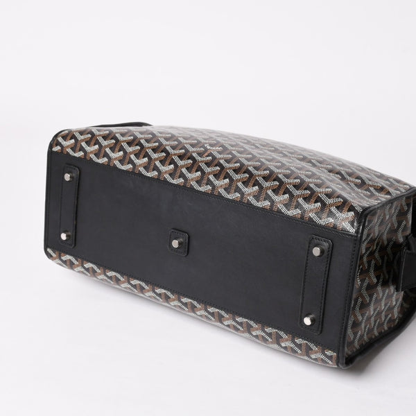 GOYARD ゴヤール トートバッグ マルキーズ PVCコーティングキャンバス ブラック ウッドパーツ VIT120141 シルバー金具 美品 中古 4a002886