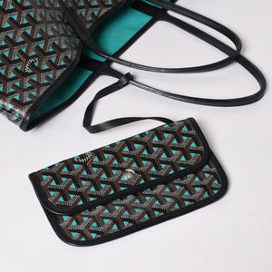 GOYARD ゴヤール トートバッグ サンルイPM クレール ヴォア 茶色 青 ブラック ブルー PVC シルバー金具 美品 中古 4a002838