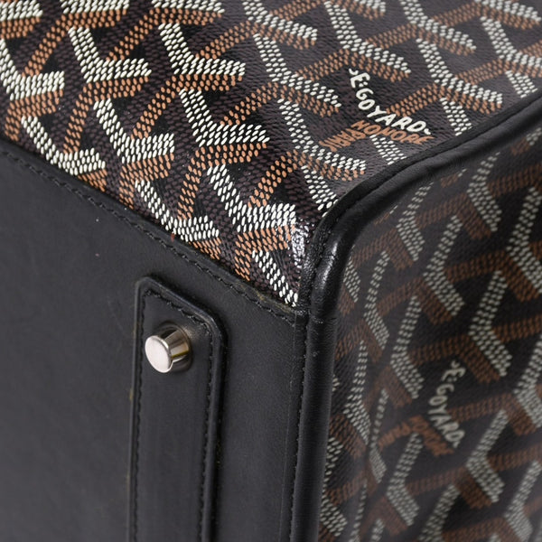 GOYARD ゴヤール トートバッグ マルキーズ PVCコーティングキャンバス ブラック ウッドパーツ VIT120141 シルバー金具 美品 中古 4a002886