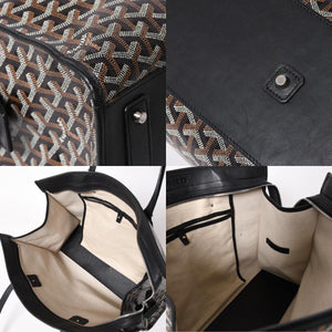 GOYARD ゴヤール トートバッグ マルキーズ PVCコーティングキャンバス ブラック ウッドパーツ VIT120141 シルバー金具 美品 中古 4a002886