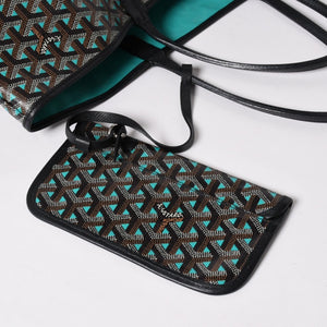 GOYARD ゴヤール トートバッグ サンルイPM クレール ヴォア 茶色 青 ブラック ブルー PVC シルバー金具 美品 中古 4a002838