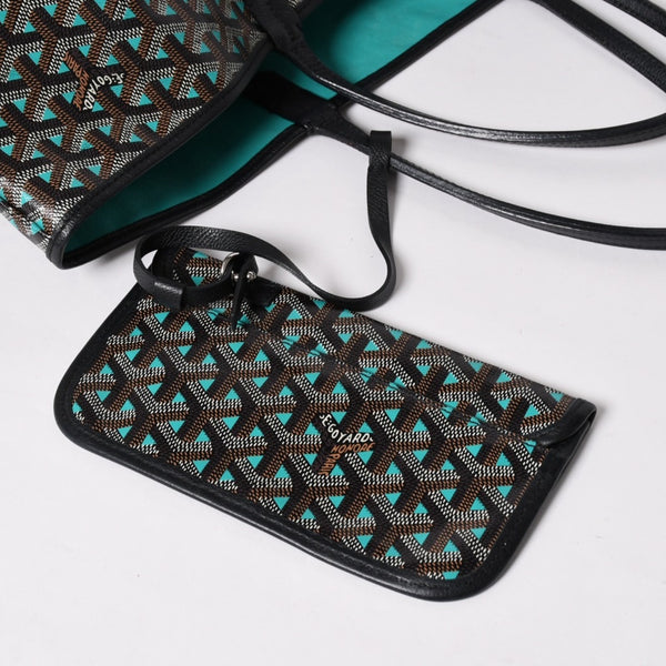 GOYARD ゴヤール トートバッグ サンルイPM クレール ヴォア 茶色 青 ブラック ブルー PVC シルバー金具 美品 中古 4a002838