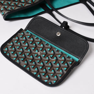 GOYARD ゴヤール トートバッグ サンルイPM クレール ヴォア 茶色 青 ブラック ブルー PVC シルバー金具 美品 中古 4a002838