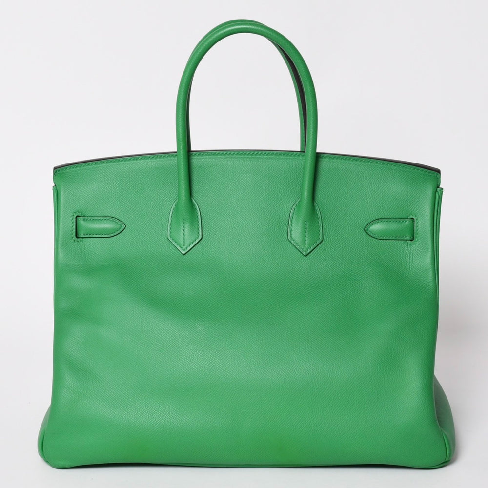 極美品 HERMES エルメス BIRKIN バーキン35 バンブー グリーン シルバー金具 ヴォーエプソン ハンドバッグ □R刻印 中古 4a002841