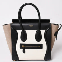 Load image into Gallery viewer, 極美品 CELINE セリーヌ ラゲージマイクロショッパー ショルダーバッグ ハンドバッグ トリコロール カーフスキン スエード ヌバック ゴールド金具 廃盤 中古 4a002941