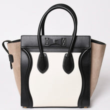 Load image into Gallery viewer, 極美品 CELINE セリーヌ ラゲージマイクロショッパー ショルダーバッグ ハンドバッグ トリコロール カーフスキン スエード ヌバック ゴールド金具 廃盤 中古 4a002941