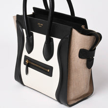 Load image into Gallery viewer, 極美品 CELINE セリーヌ ラゲージマイクロショッパー ショルダーバッグ ハンドバッグ トリコロール カーフスキン スエード ヌバック ゴールド金具 廃盤 中古 4a002941