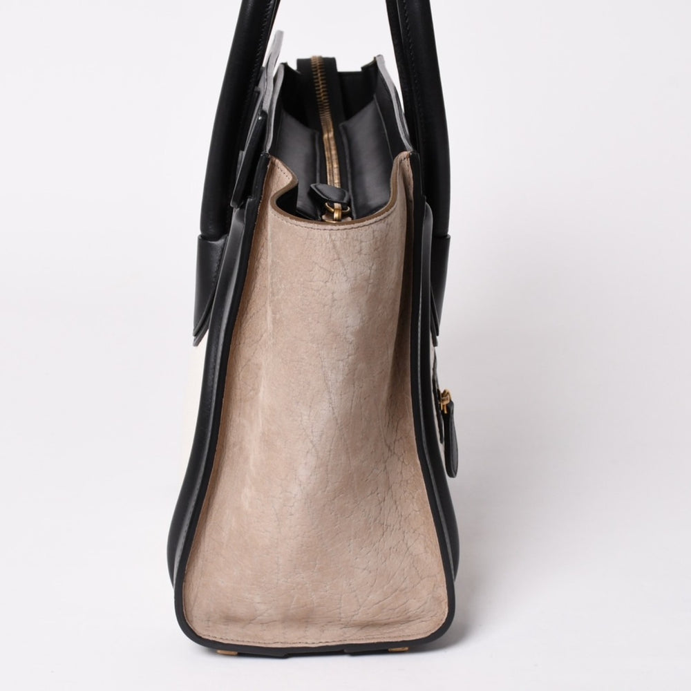 Very Good Condition CELINE Luggage Micro Shopper Shoulder Bag Handbag Tricolor Calfskin Suede Nubuck Gold Hardware Discontinued Used 4a002941