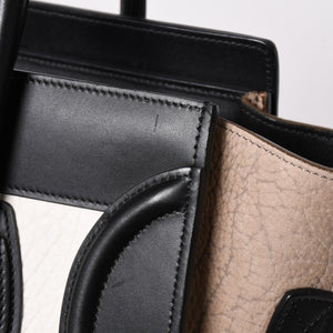 極美品 CELINE セリーヌ ラゲージマイクロショッパー ショルダーバッグ ハンドバッグ トリコロール カーフスキン スエード ヌバック ゴールド金具 廃盤 中古 4a002941