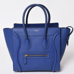 極美品 CELINE セリーヌ ラゲージマイクロショッパー ショルダーバッグ ハンドバッグ フィービー期 インディゴブルー マリン カーフスキン スエード ゴールド金具 廃盤 中古 4a002942