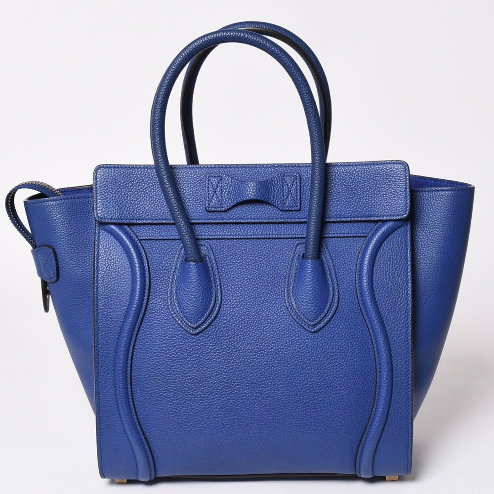 極美品 CELINE セリーヌ ラゲージマイクロショッパー ショルダーバッグ ハンドバッグ フィービー期 インディゴブルー マリン カーフスキン スエード ゴールド金具 廃盤 中古 4a002942