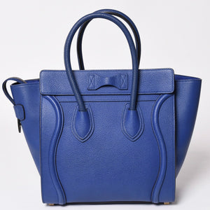 極美品 CELINE セリーヌ ラゲージマイクロショッパー ショルダーバッグ ハンドバッグ フィービー期 インディゴブルー マリン カーフスキン スエード ゴールド金具 廃盤 中古 4a002942