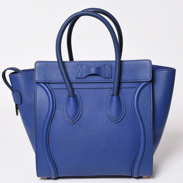 極美品 CELINE セリーヌ ラゲージマイクロショッパー ショルダーバッグ ハンドバッグ フィービー期 インディゴブルー マリン カーフスキン スエード ゴールド金具 廃盤 中古 4a002942