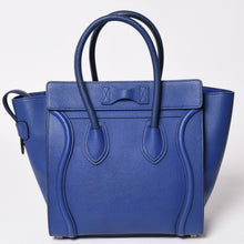画像をギャラリービューアに読み込む, 極美品 CELINE セリーヌ ラゲージマイクロショッパー ショルダーバッグ ハンドバッグ フィービー期 インディゴブルー マリン カーフスキン スエード ゴールド金具 廃盤 中古 4a002942