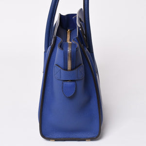 極美品 CELINE セリーヌ ラゲージマイクロショッパー ショルダーバッグ ハンドバッグ フィービー期 インディゴブルー マリン カーフスキン スエード ゴールド金具 廃盤 中古 4a002942