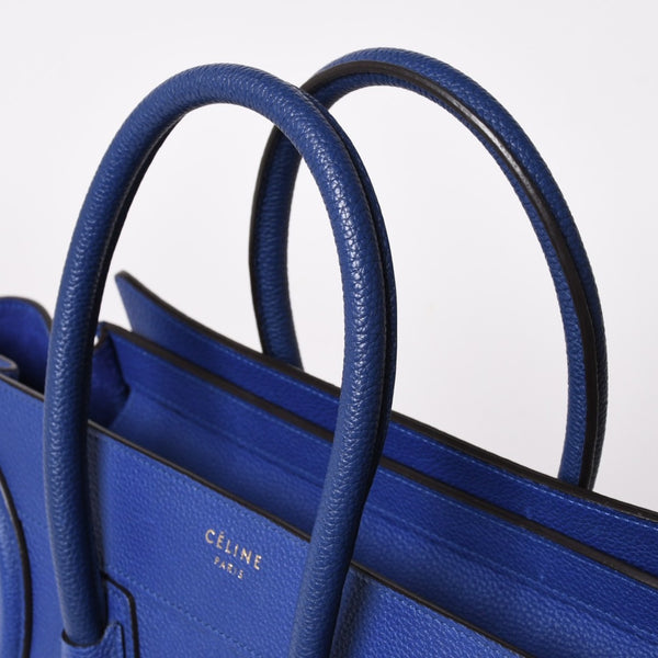 極美品 CELINE セリーヌ ラゲージマイクロショッパー ショルダーバッグ ハンドバッグ フィービー期 インディゴブルー マリン カーフスキン スエード ゴールド金具 廃盤 中古 4a002942