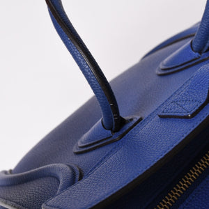 極美品 CELINE セリーヌ ラゲージマイクロショッパー ショルダーバッグ ハンドバッグ フィービー期 インディゴブルー マリン カーフスキン スエード ゴールド金具 廃盤 中古 4a002942