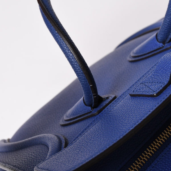 極美品 CELINE セリーヌ ラゲージマイクロショッパー ショルダーバッグ ハンドバッグ フィービー期 インディゴブルー マリン カーフスキン スエード ゴールド金具 廃盤 中古 4a002942