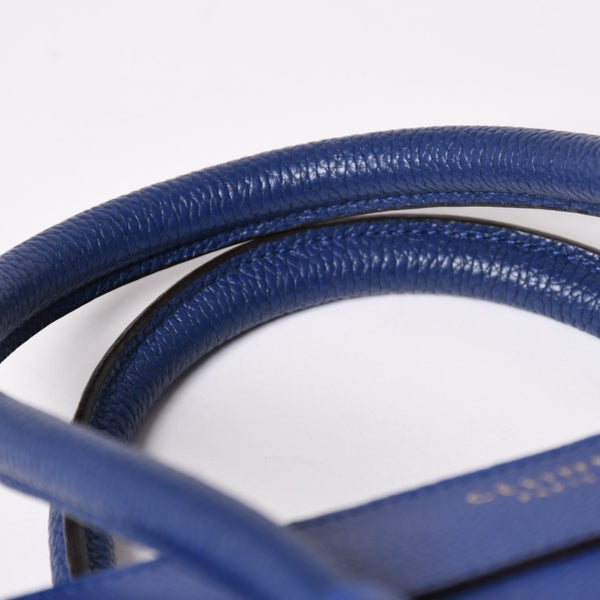極美品 CELINE セリーヌ ラゲージマイクロショッパー ショルダーバッグ ハンドバッグ フィービー期 インディゴブルー マリン カーフスキン スエード ゴールド金具 廃盤 中古 4a002942