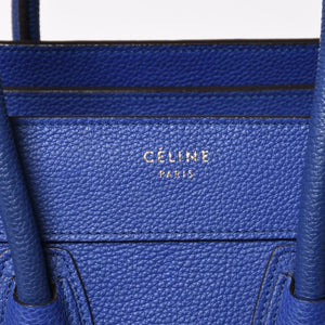 極美品 CELINE セリーヌ ラゲージマイクロショッパー ショルダーバッグ ハンドバッグ フィービー期 インディゴブルー マリン カーフスキン スエード ゴールド金具 廃盤 中古 4a002942