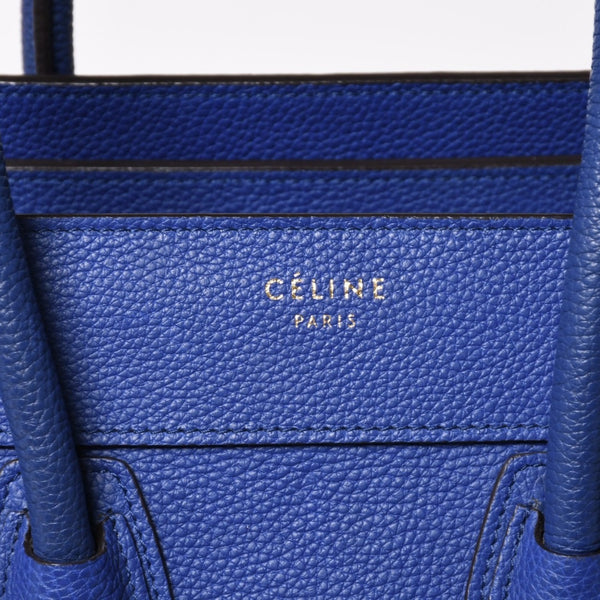 極美品 CELINE セリーヌ ラゲージマイクロショッパー ショルダーバッグ ハンドバッグ フィービー期 インディゴブルー マリン カーフスキン スエード ゴールド金具 廃盤 中古 4a002942