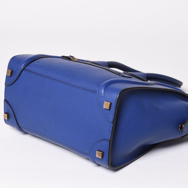 極美品 CELINE セリーヌ ラゲージマイクロショッパー ショルダーバッグ ハンドバッグ フィービー期 インディゴブルー マリン カーフスキン スエード ゴールド金具 廃盤 中古 4a002942