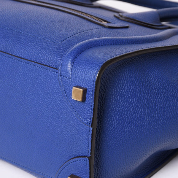 極美品 CELINE セリーヌ ラゲージマイクロショッパー ショルダーバッグ ハンドバッグ フィービー期 インディゴブルー マリン カーフスキン スエード ゴールド金具 廃盤 中古 4a002942